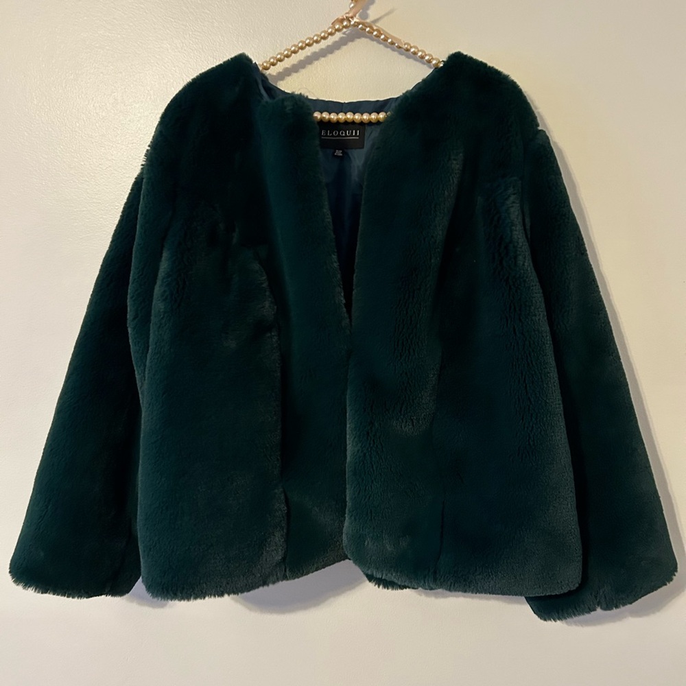 Eloquii Faux Fur Green Jacket Size 18